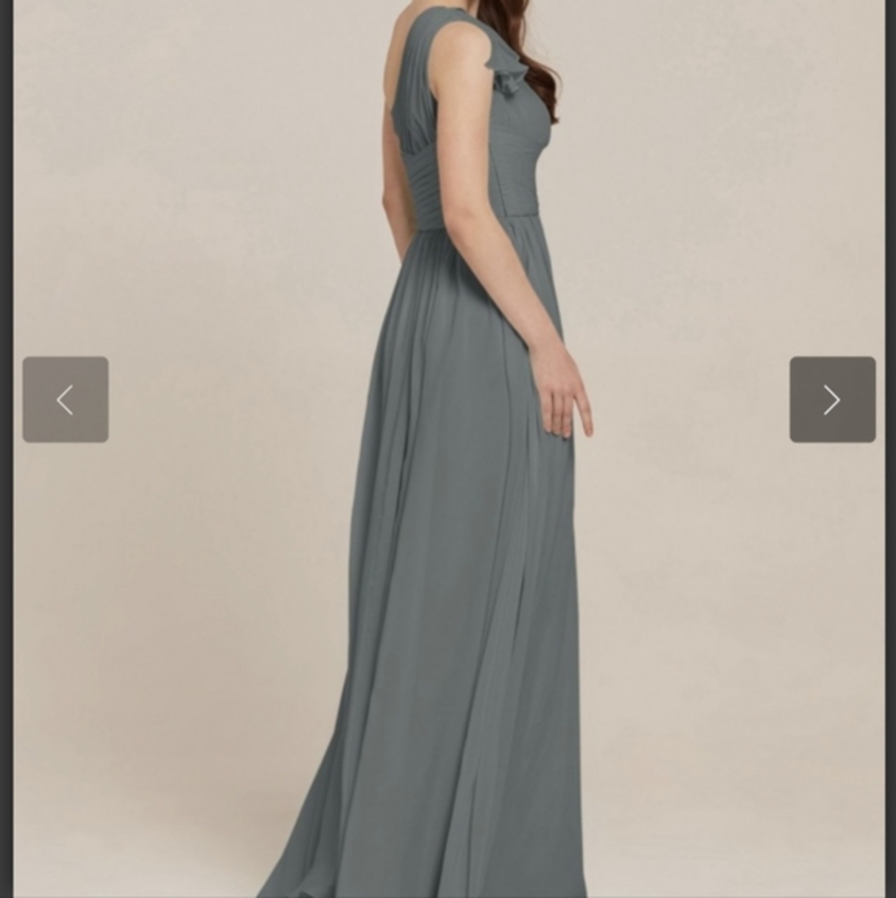 One Shoulder Chiffon Bridesmaid Dress Grey Size 8 - Picture 4 of 10